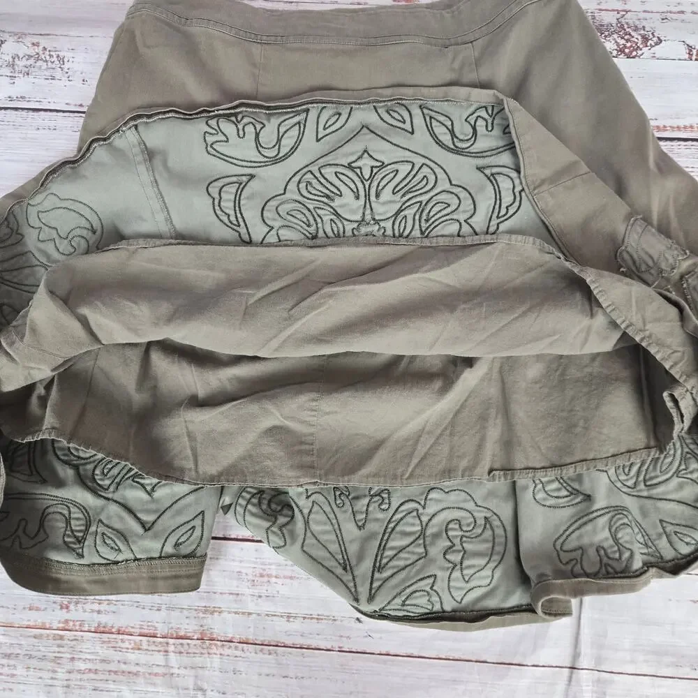 Coldwater Creek Olive Green Embroider Flare Pleated Skirt 10/12 Whimsigoth Boho